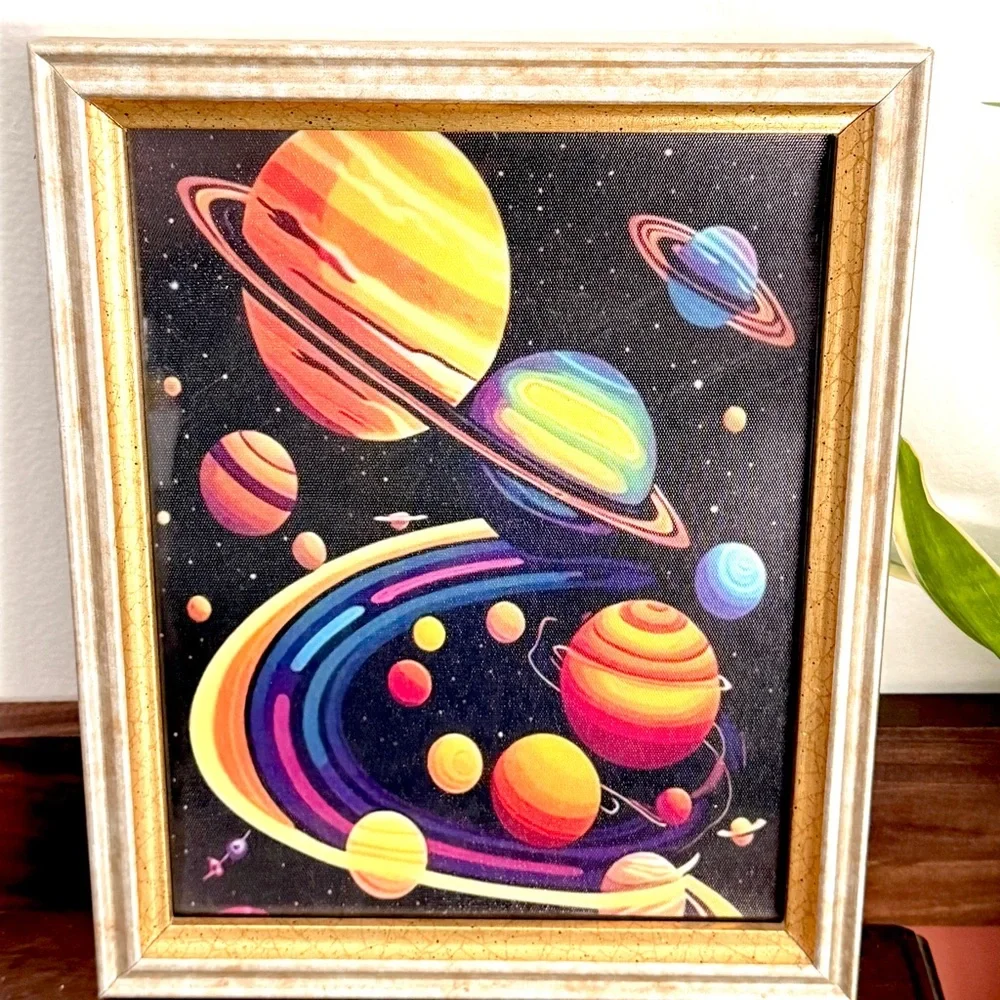 Bright Outer Space Planets Solar System Night Sky Canvas Art Print Framed Color